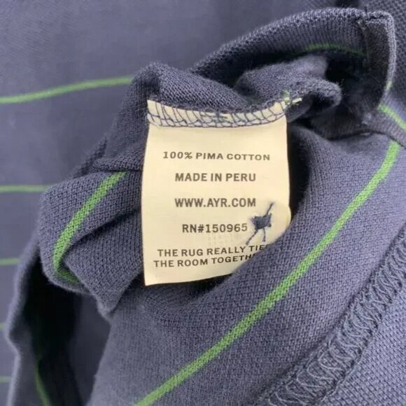 NWT AYR The PhD Greener Pastures Navy Green Stripe Button Down Shirt Medium - Picture 6 of 8